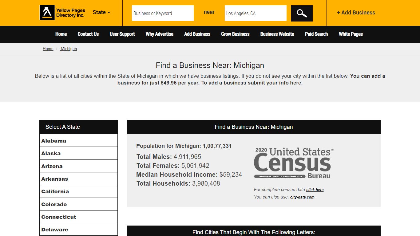 Michigan - List of Cities in Michigan, United States by Yellow Pages ...